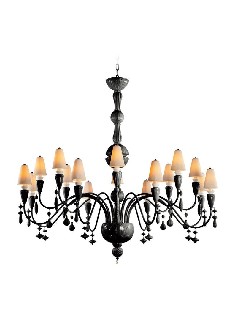 Ivy and Seed 16 Lights Chandelier. Large Flat Model. Absolute Black (JP) in Lladró