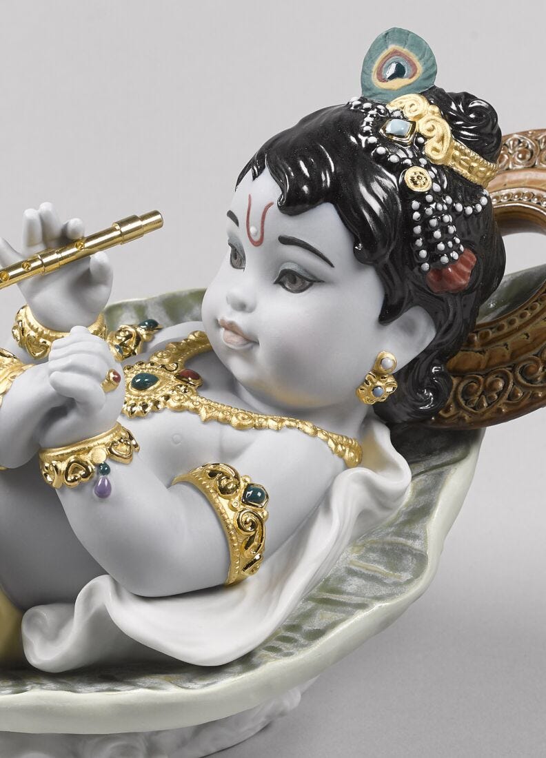 Krishna on Leaf Figurine in Lladró