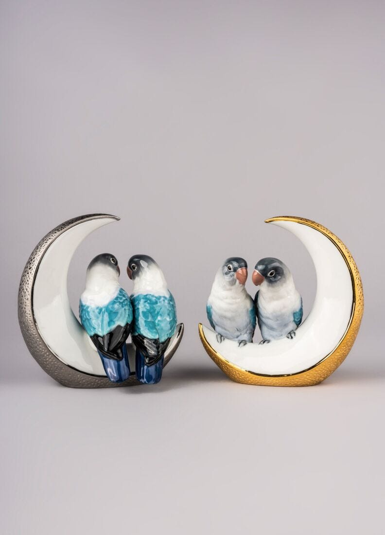 Fly Me to The Moon Birds Figurine. Silver Lustre in Lladró