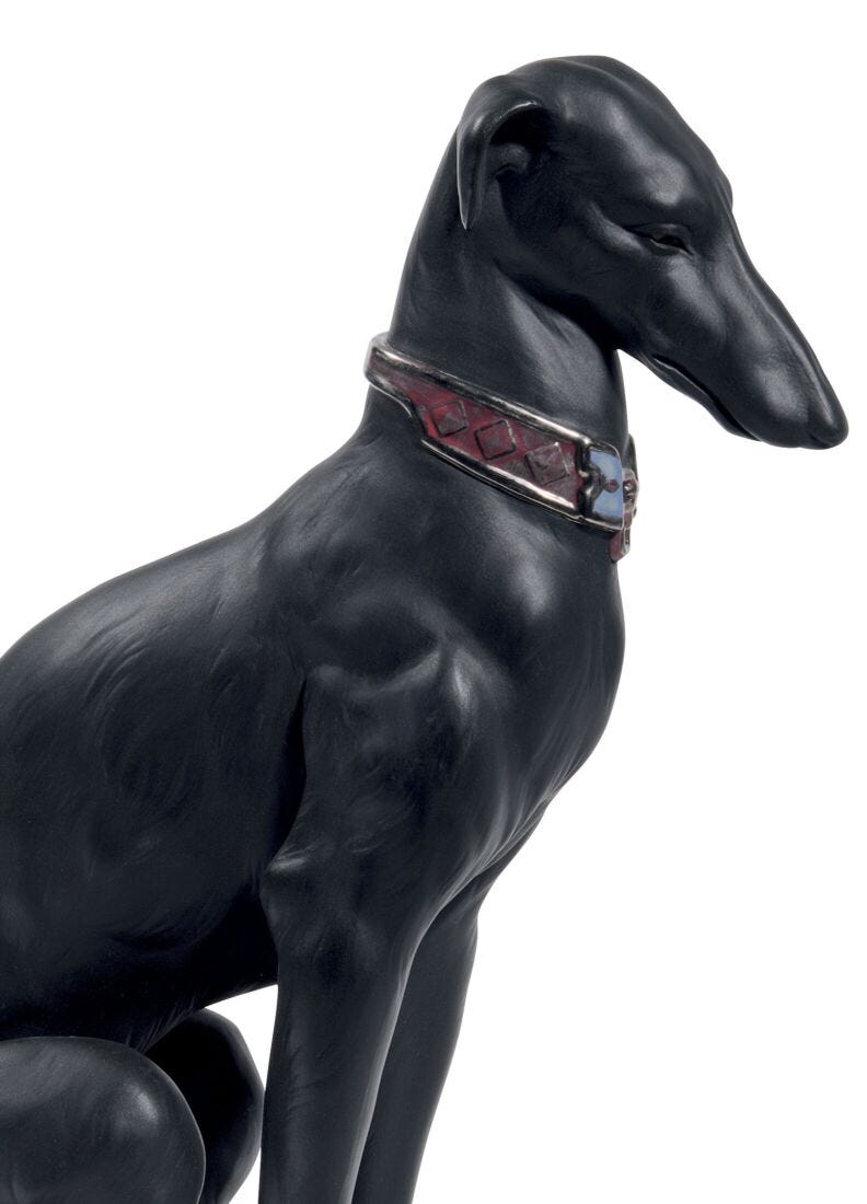 Pensive Greyhound Dog Figurine. Black in Lladró