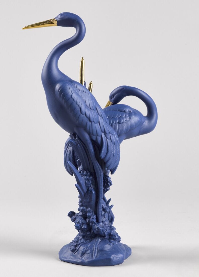 Escultura Pareja de grullas airosas. Azul-dorado. Serie Limitada en Lladró