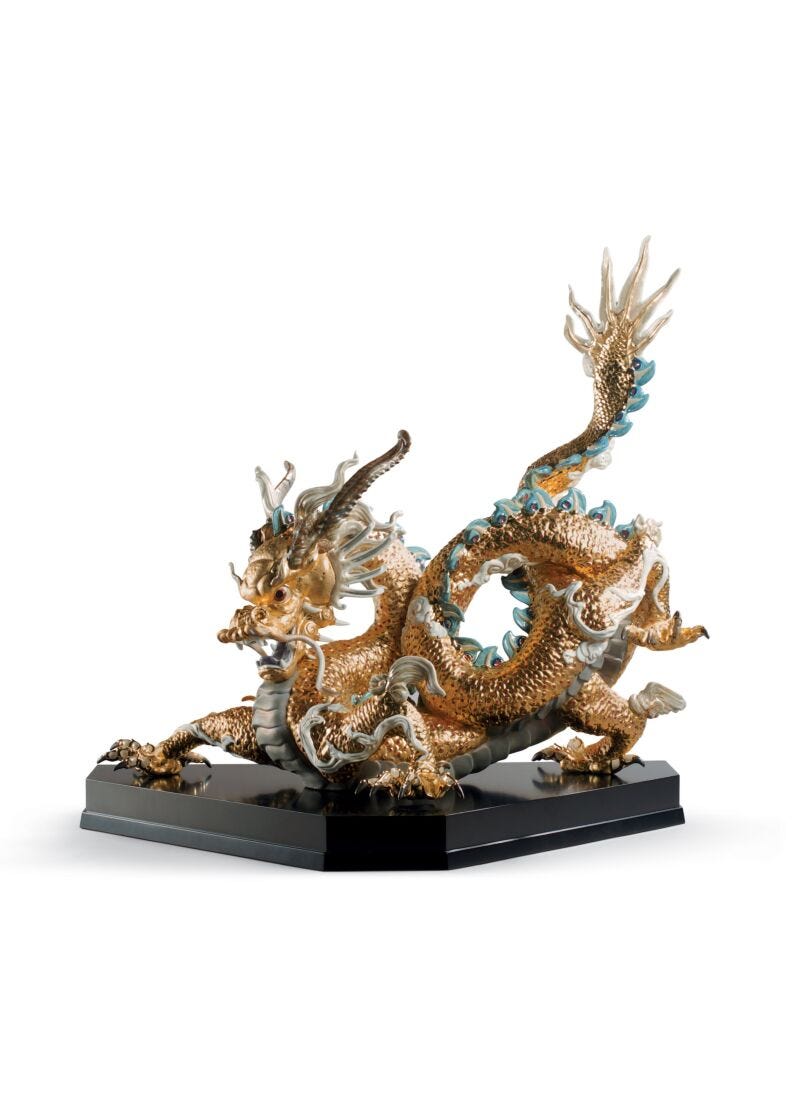 Great Dragon Sculpture. Limited Edition. Golden Lustre in Lladró