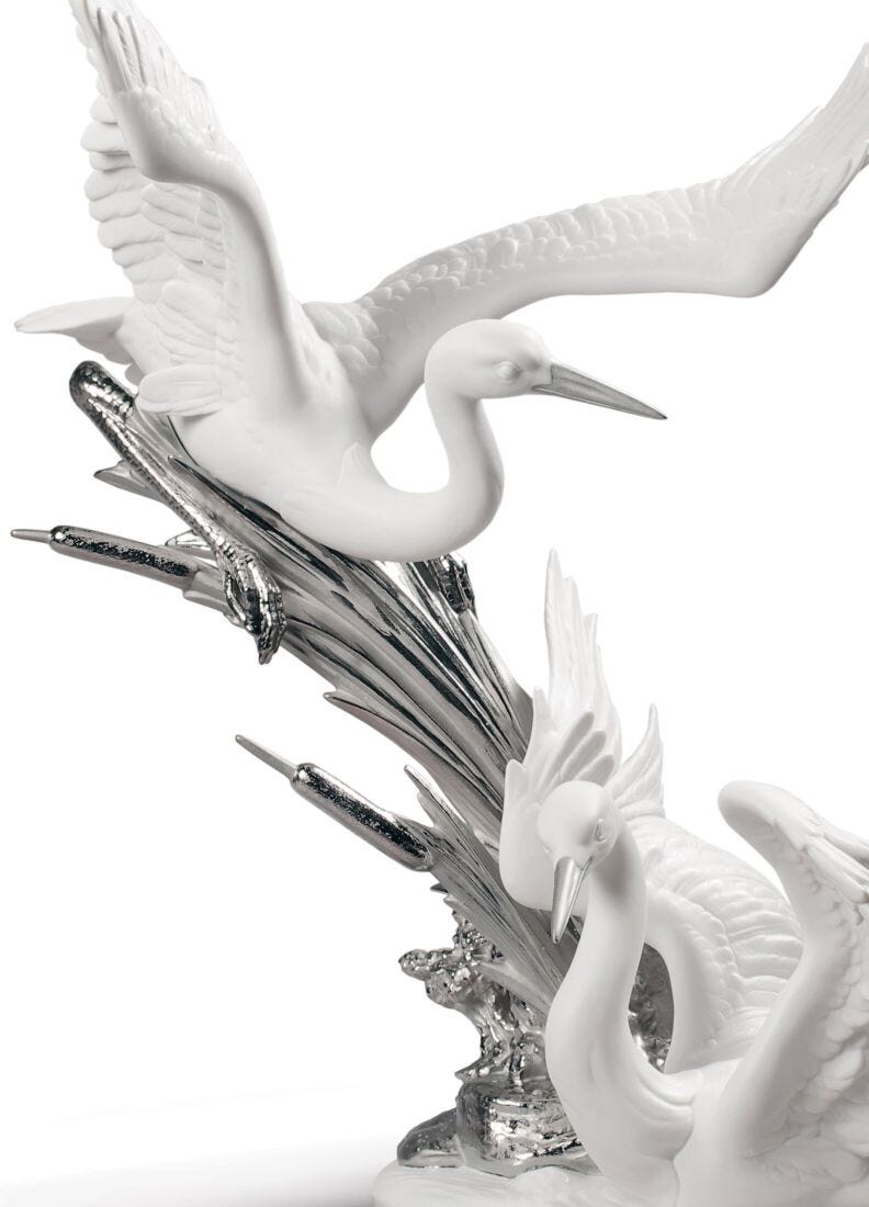 Cranes Sculpture. Silver Lustre in Lladró