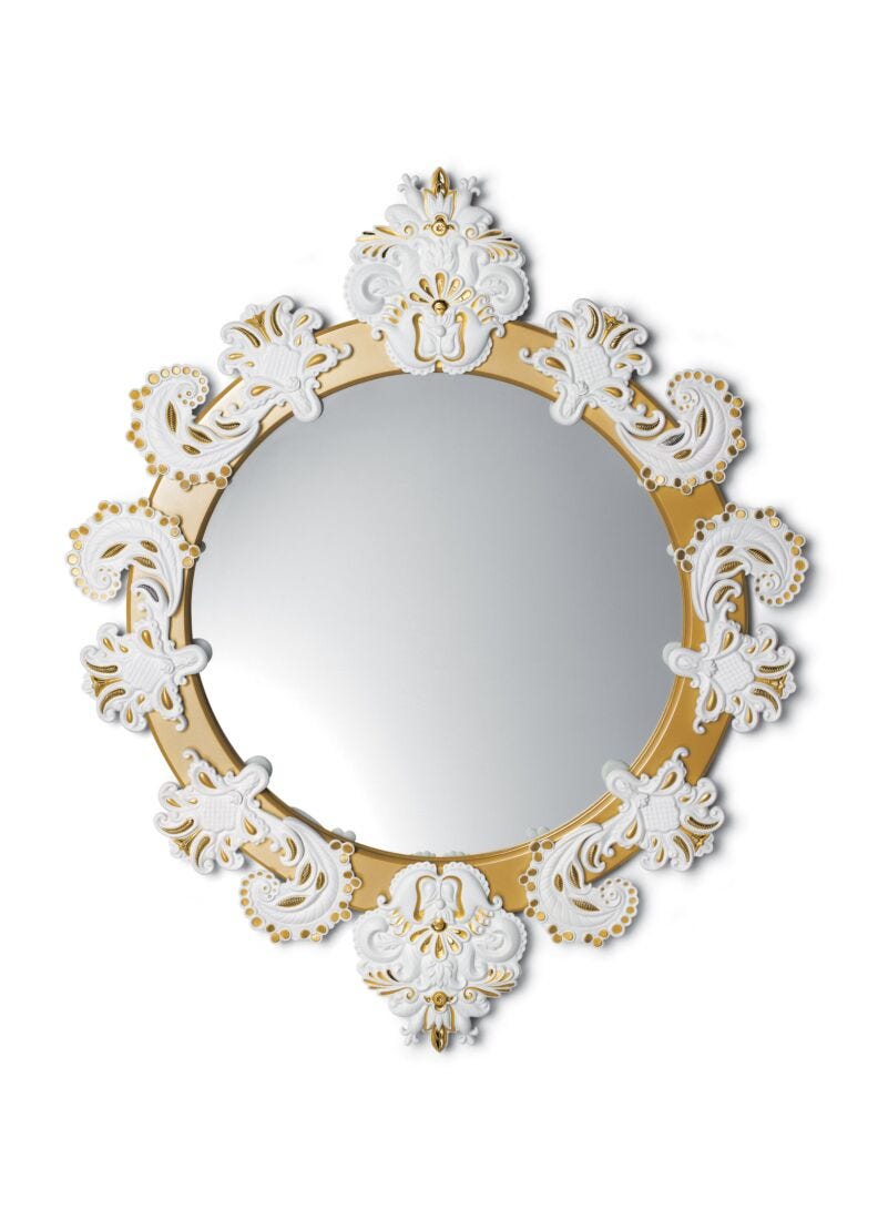 Round Wall Mirror. Golden Lustre and White. Limited Edition in Lladró