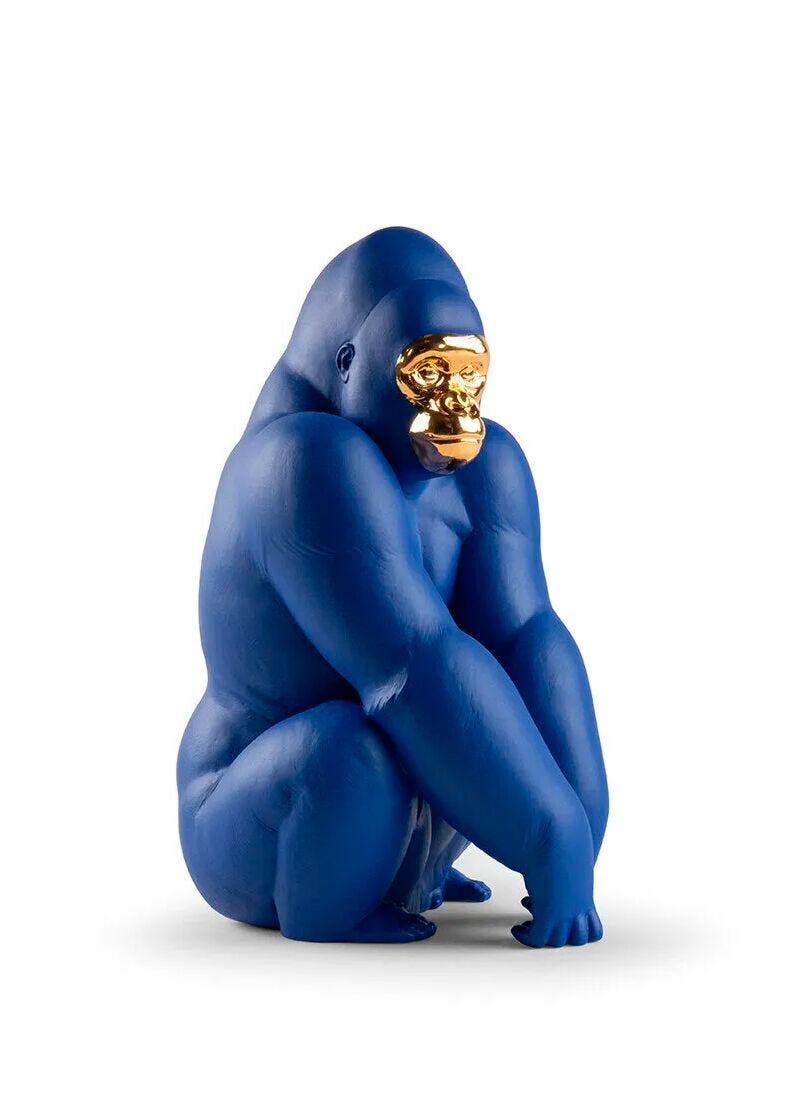 Gorilla Figurine. Blue-Gold. Limited Edition in Lladró