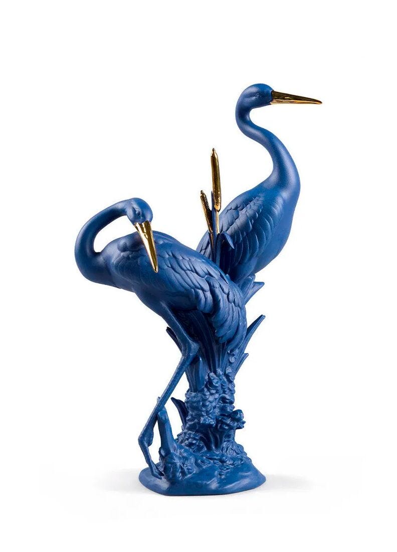 Courting Cranes Sculpture. Blue-Gold. Limited Edition in Lladró
