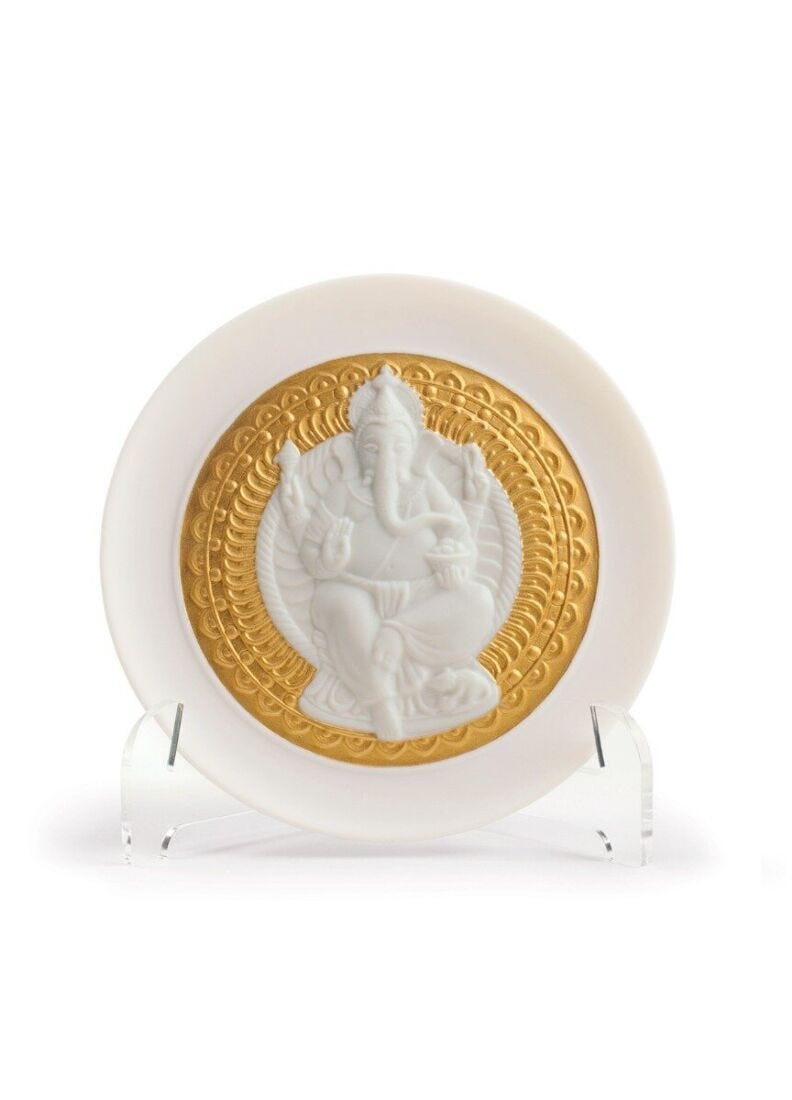 Plato decorativo Lord Ganesha. Lustre oro en Lladró