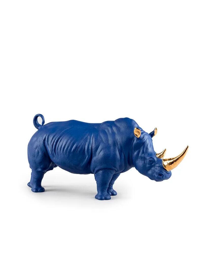 Rhino Sculpture. Blue-Gold. Limited Edition in Lladró