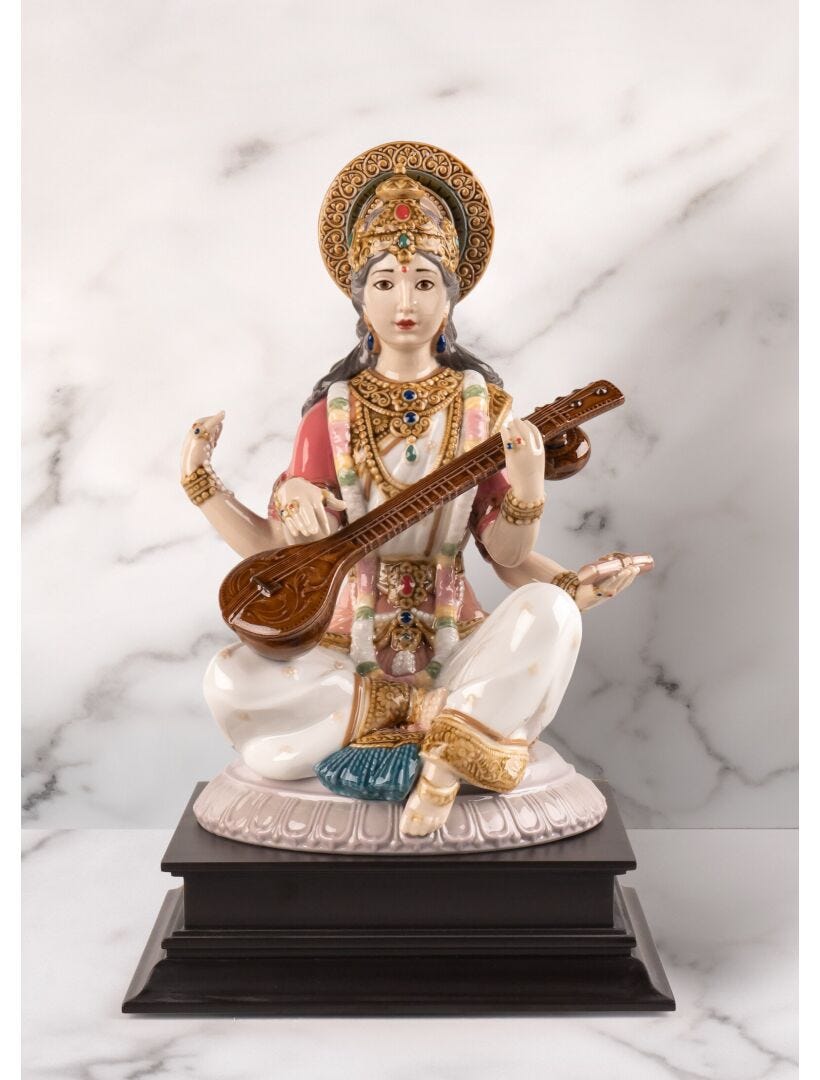 Goddess Saraswati Figurine - Lladro-India
