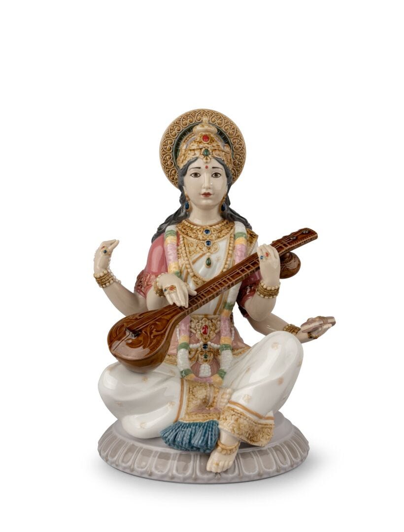 Goddess Saraswati Figurine - Lladro-India