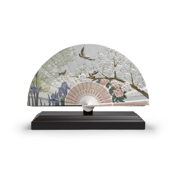 Iris and Cherry Flowers Fan Decorative Fan. Limited Edition in Lladró