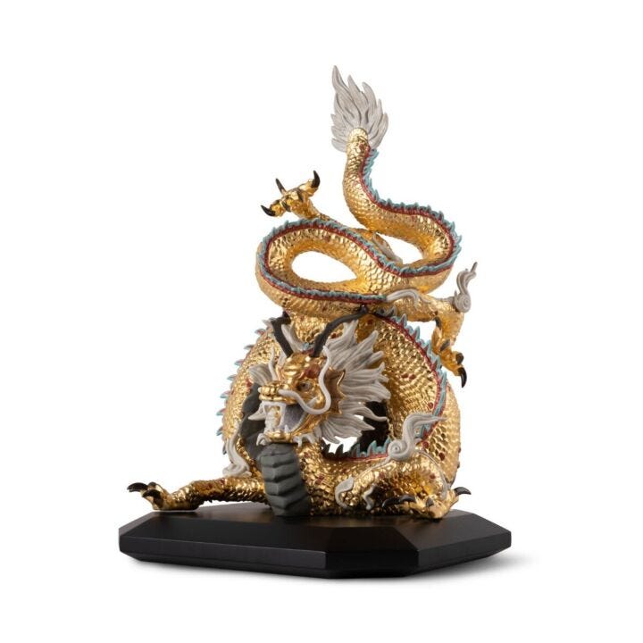 Protective Dragon Sculpture. Gold. Special Edition. Limited Edition in Lladró