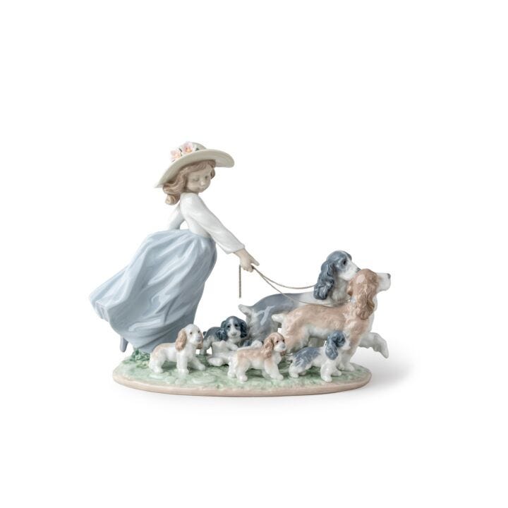 Puppy Parade Girl with Dogs Figurine in Lladró