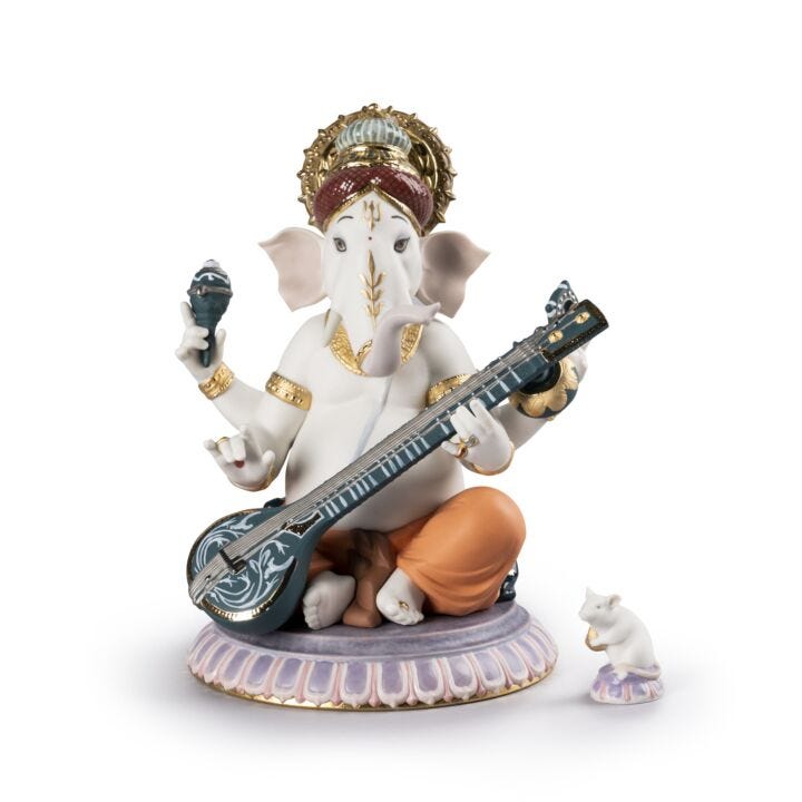 Veena Ganesha Figurine. Limited Edition in Lladró