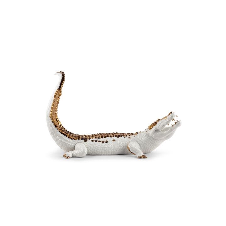 Crocodile Figurine. White and copper in Lladró