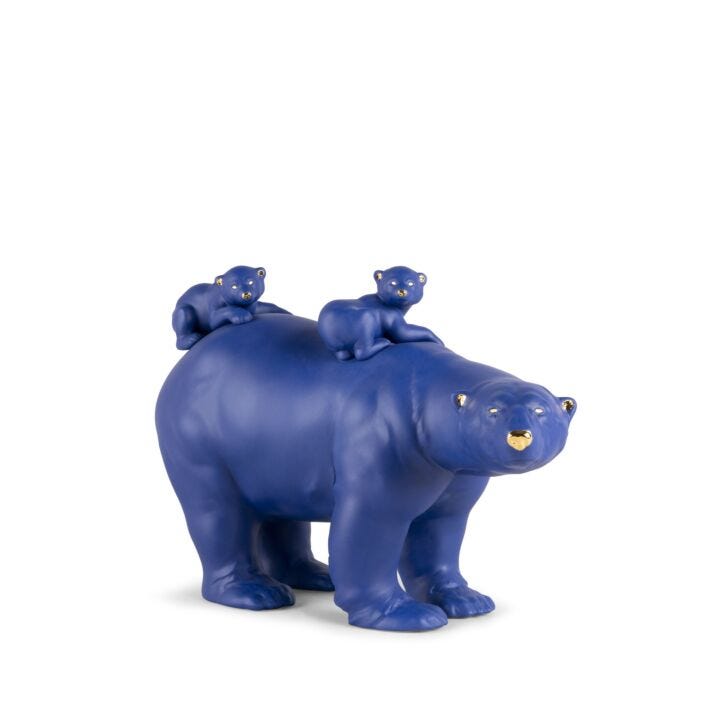 Mummy bear and babies (blue-gold) Sculpture. Limited Edition in Lladró