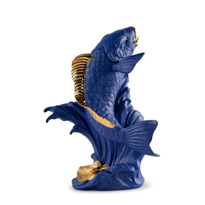 Koi Sculpture. Blue-Gold. Limited Edition in Lladró