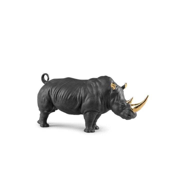 Rhino (black-gold) Sculpture. Limited Edition in Lladró