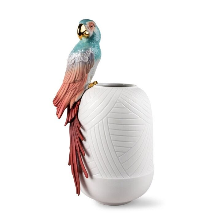 Macaw bird vase. Red in Lladró