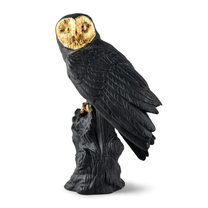 Owl Sculpture. Black-gold. Limited Edition in Lladró