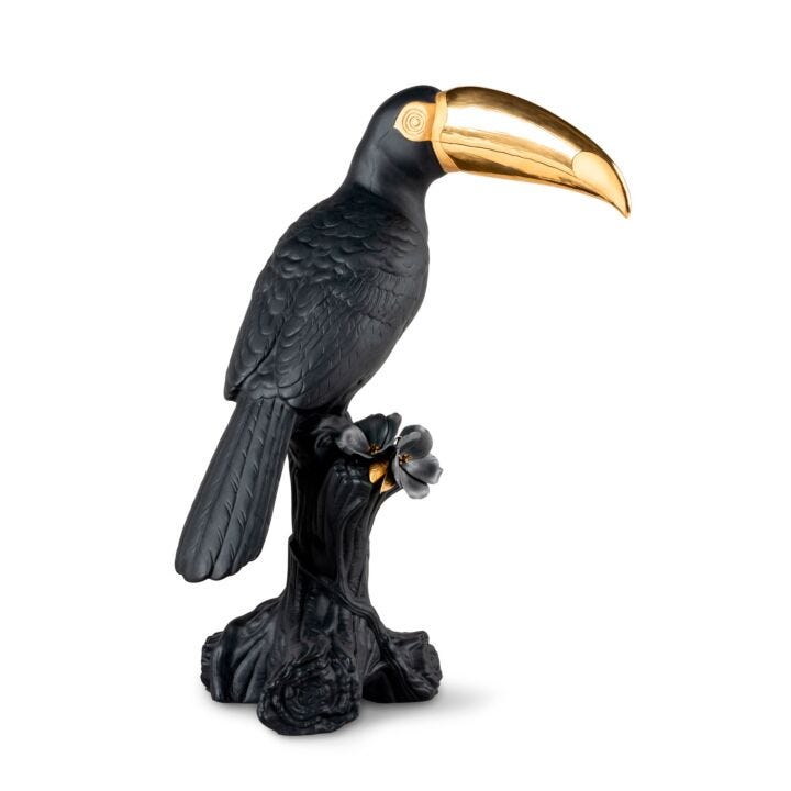 Toucan Sculpture. Black-gold. Limited Edition in Lladró