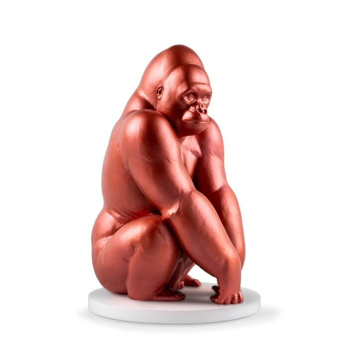 Gorilla Sculpture. Metallic red. Limited Edition in Lladró