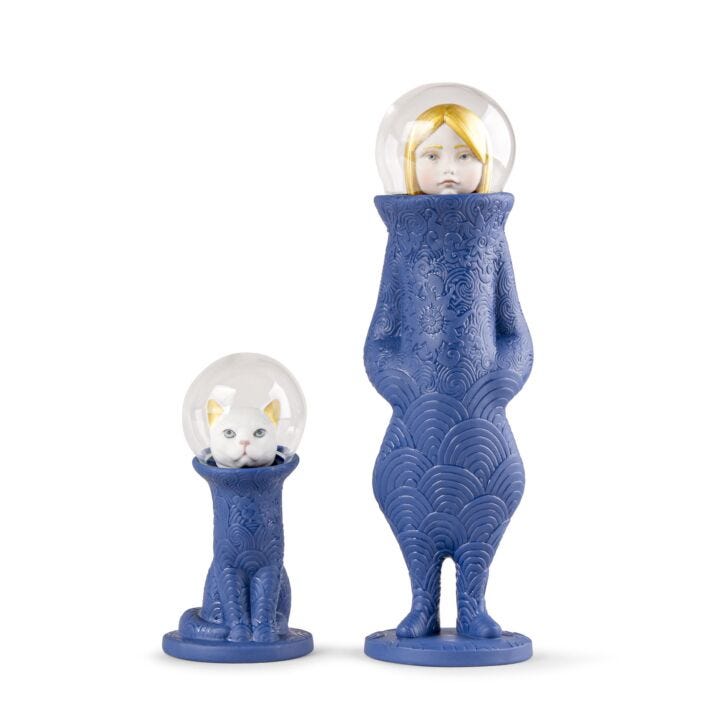 Cosmic Girl and Cat Sculptures in Lladró