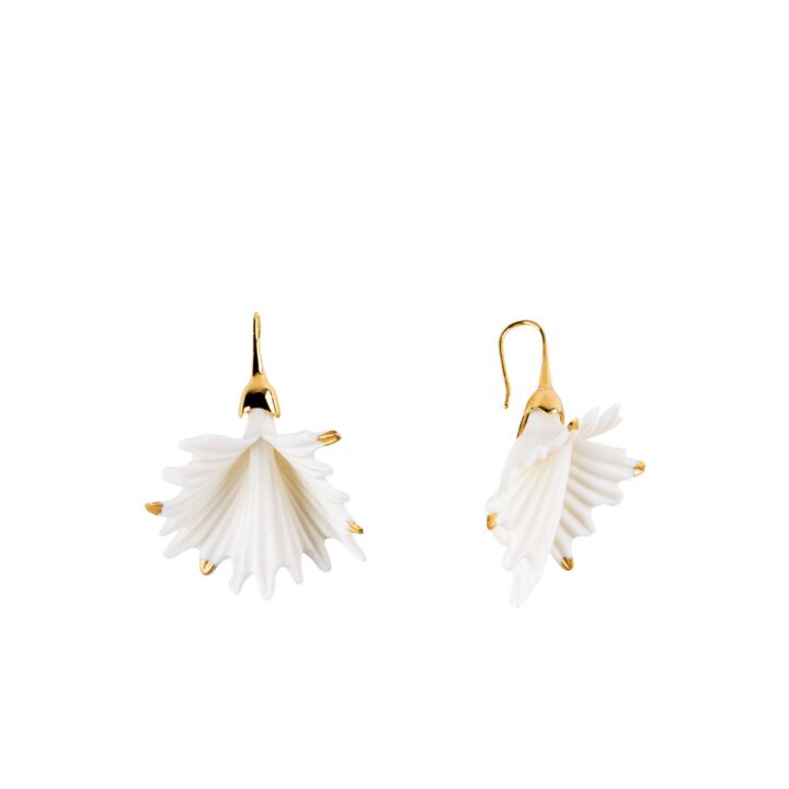 Actinia Short Earrings. White and Golden luster in Lladró