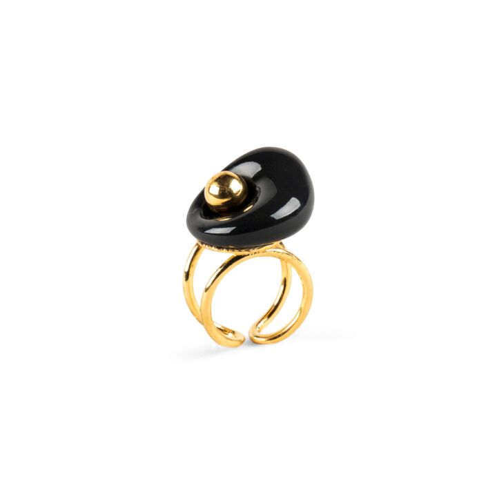 Golden Pebbles Ring. Black and Golden luster in Lladró