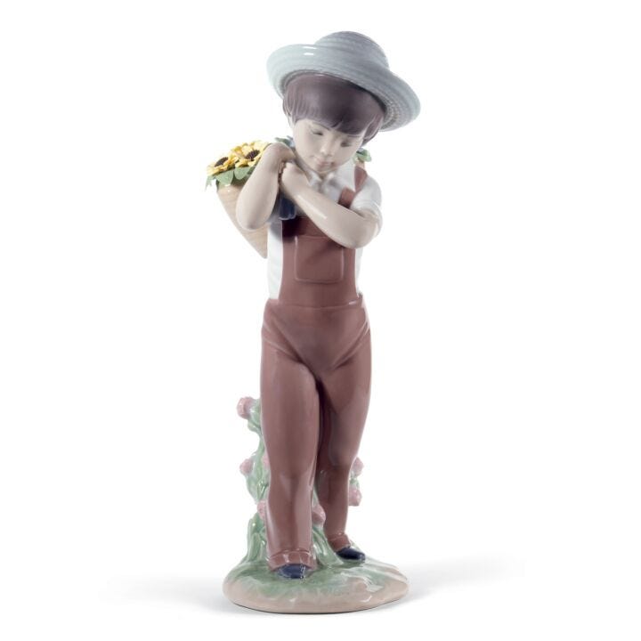 Gathering Flowers Boy Figurine. 60th Anniversary in Lladró