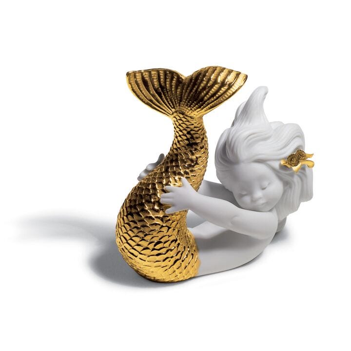 Figurina Sirena Giocando con il mare. Lustro oro in Lladró