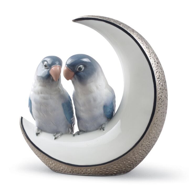 Fly Me to The Moon Birds Figurine. Silver Lustre in Lladró