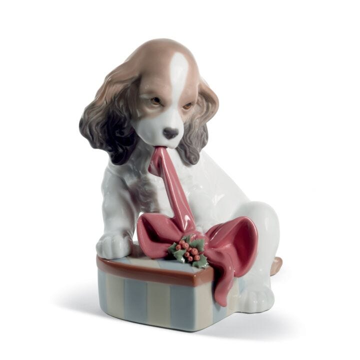 Can't Wait Dog Christmas Figurine in Lladró