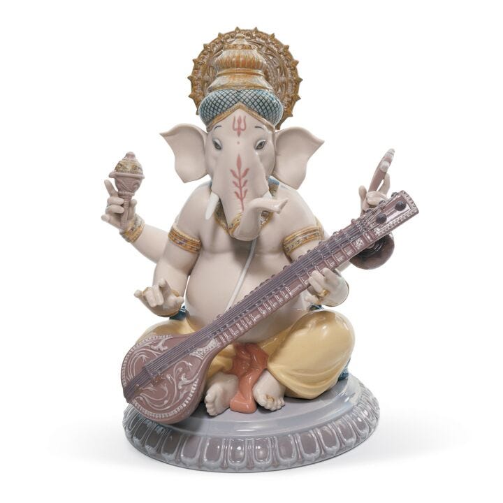 Veena Ganesha Figurine in Lladró