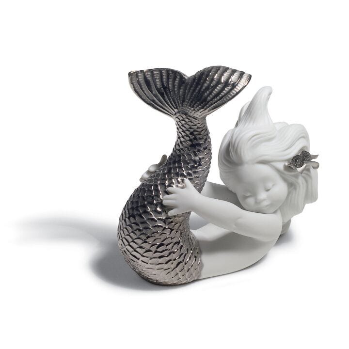 Figurina Sirena Giocando con il mare. Lustro argento in Lladró