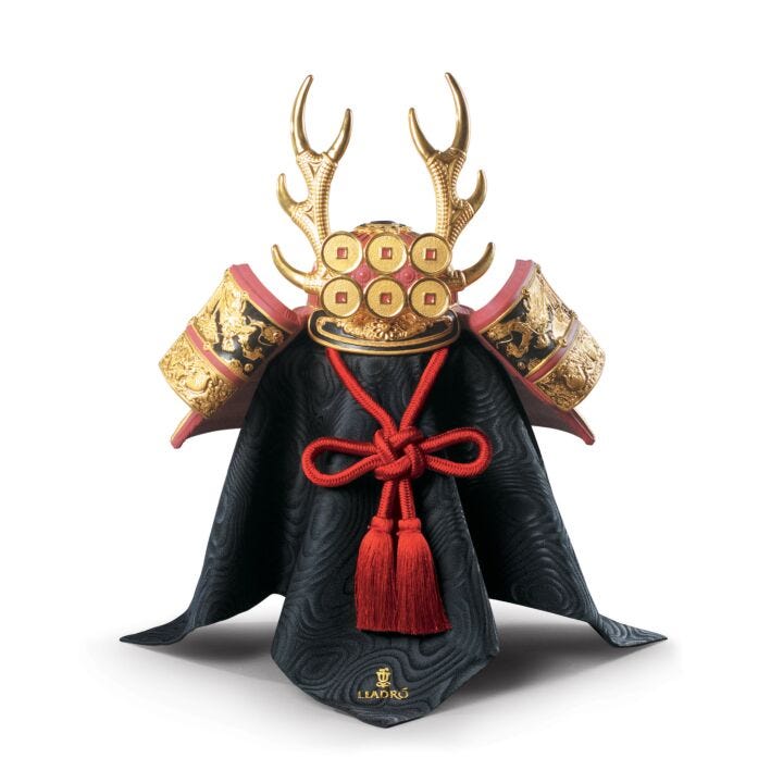 Figurina Elmetto samurai (rosso). Lustro oro in Lladró