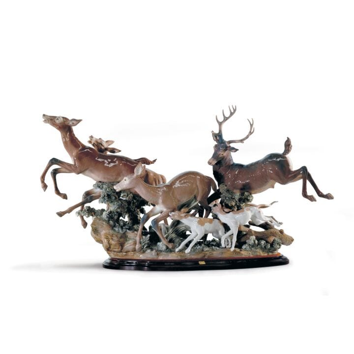 Pursued Deer Sculpture. Limited Edition in Lladró