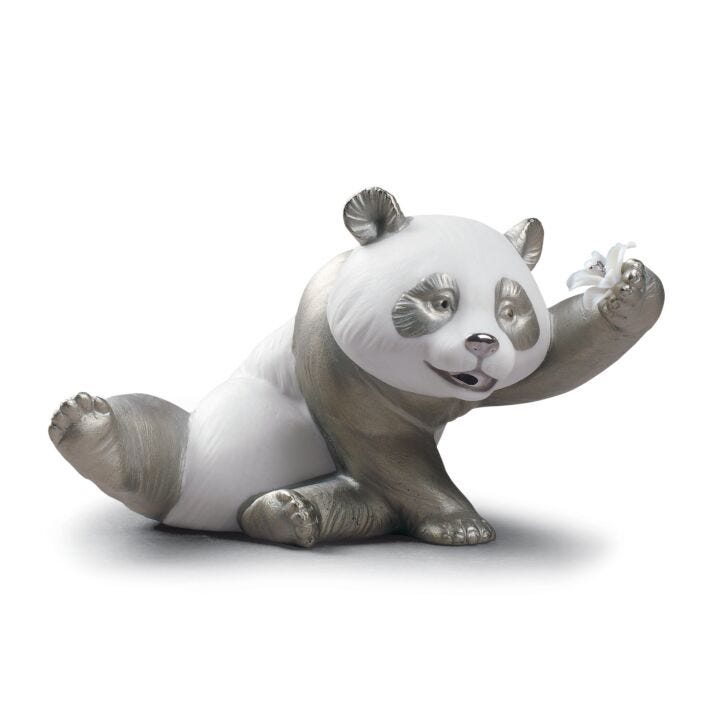 Figura oso Panda jovial. Lustre plata en Lladró