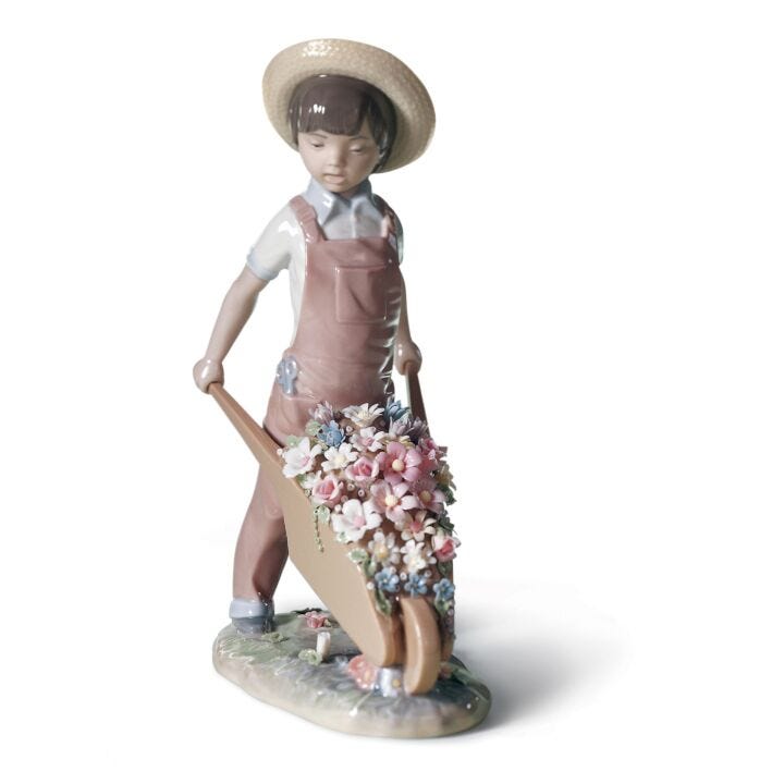 Figura niño Carretilla con flores en Lladró