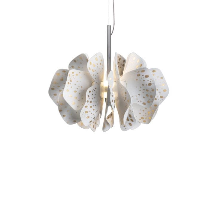 Nightbloom Hanging Lamp 40cm. White & gold. (US) in Lladró