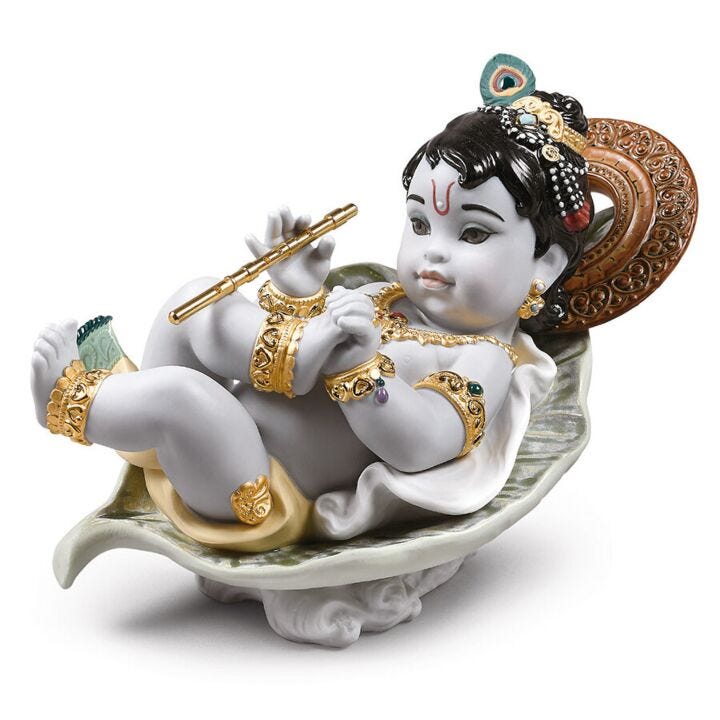 Krishna on Leaf Figurine in Lladró