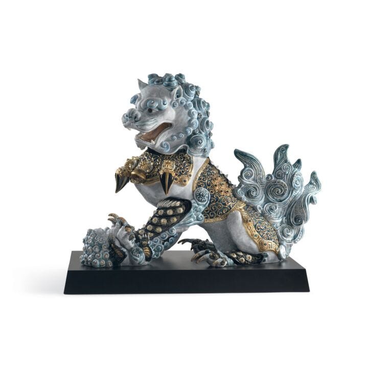 Guardian Lioness Sculpture. Blue. Limited Edition in Lladró