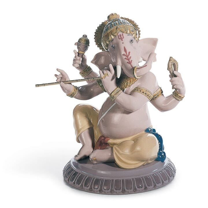 Figura Ganesha con bansuri en Lladró