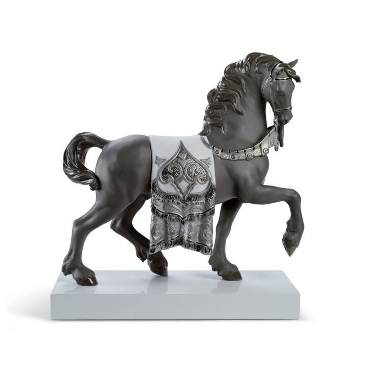 A Regal Steed Horse Sculpture. Silver Lustre in Lladró