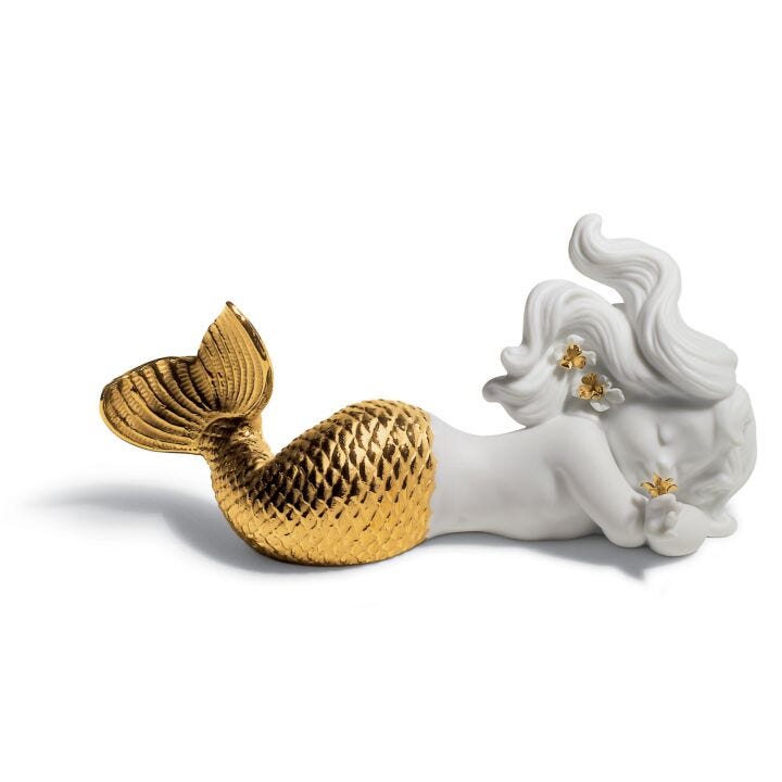 Day Dreaming at Sea Mermaid Figurine. Golden Lustre in Lladró