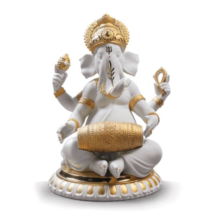 Figurina Ganesha con Mridangam. Lustro oro in Lladró