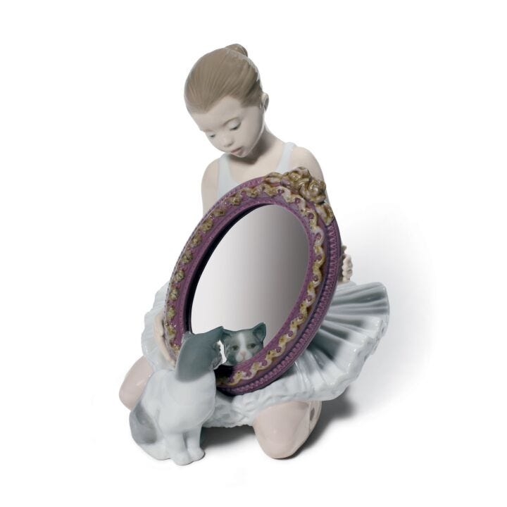A Purr-Fect Reflection Ballet Girl Figurine in Lladró