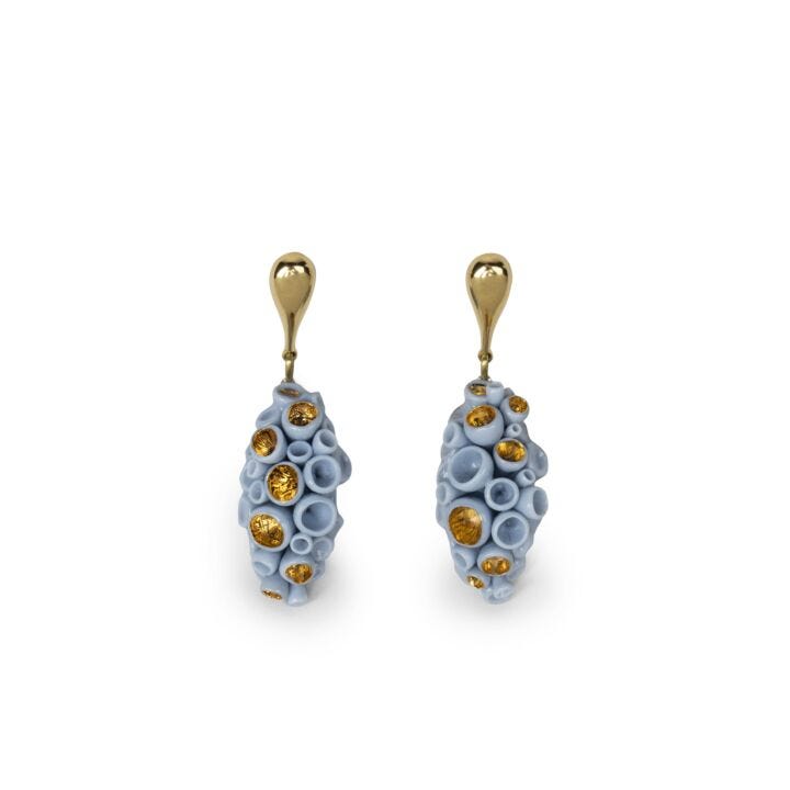 Pendientes largos coral reef. Azul y lustre oro en Lladró