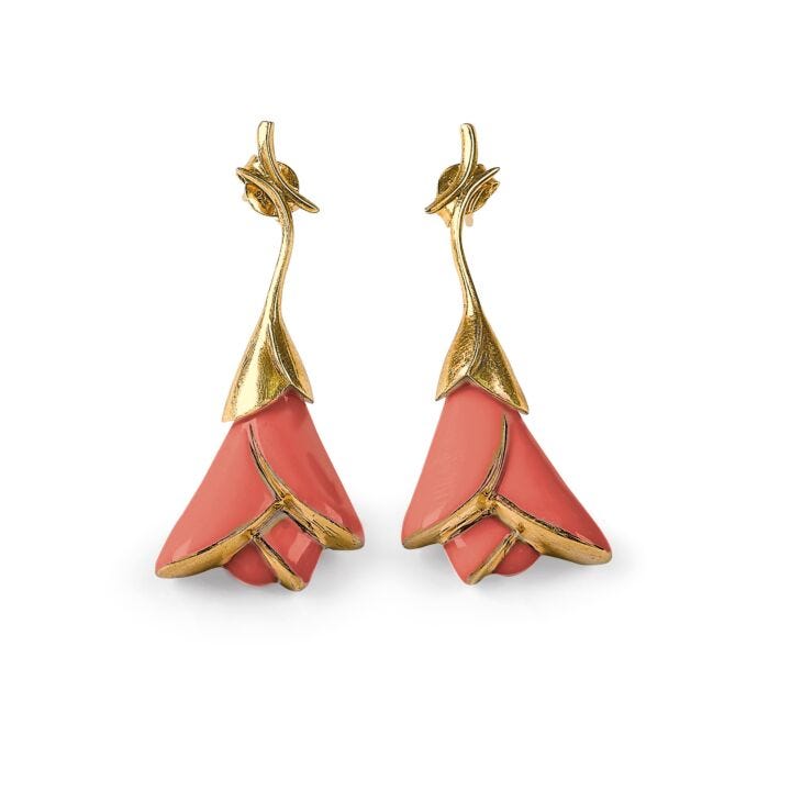 Heliconia - ショートピアス(Coral) in Lladró