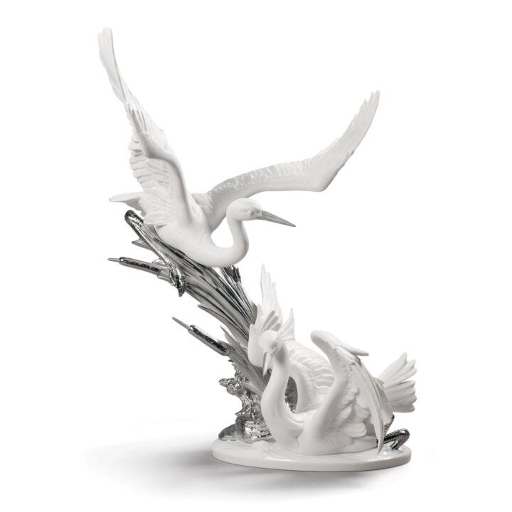 Cranes Sculpture. Silver Lustre in Lladró